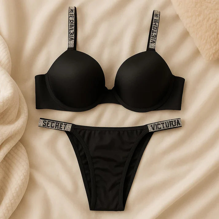 Victoria Secret Black Full Stone Bra Set | Luxury Desires