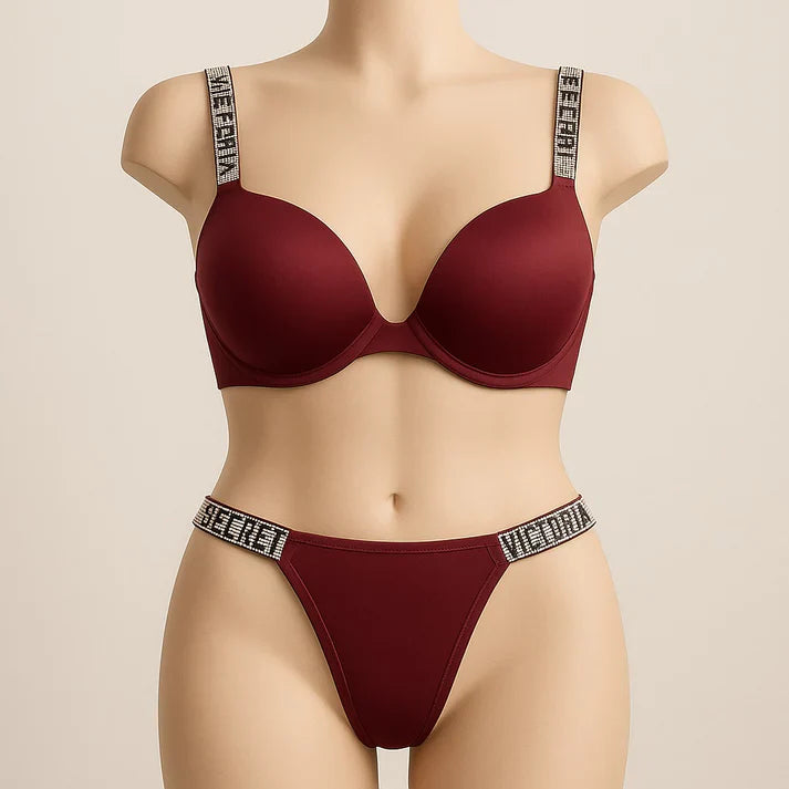 Victoria Secret Maroon Full Stone Bra Set | Luxury Desires