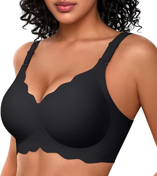 Women’s Seamless T-Shirt Bra – No Underwire, Scalloped Push-Up, Buttery Soft Full Coverage Convertible Everyday Bra