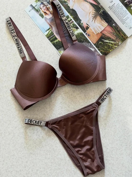 Victoria Secret Brown Full Stone Bra Set | Luxury Desires
