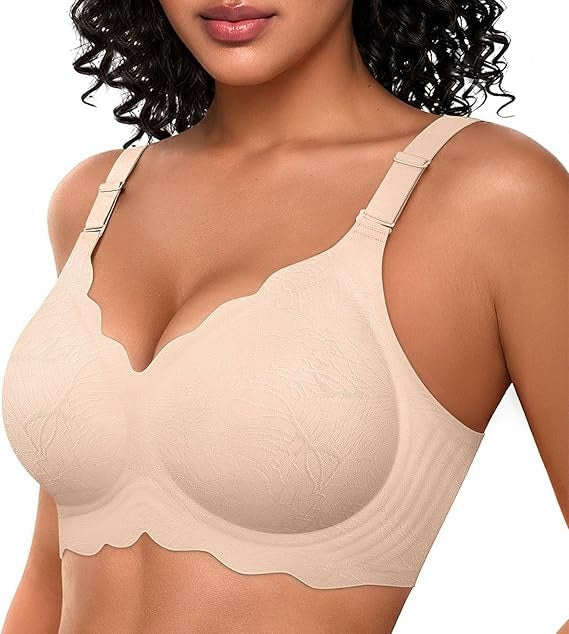 Women’s Seamless T-Shirt Bra – No Underwire, Scalloped Push-Up, Buttery Soft Full Coverage Convertible Everyday Bra