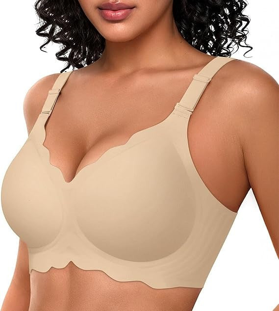 Women’s Seamless T-Shirt Bra – No Underwire, Scalloped Push-Up, Buttery Soft Full Coverage Convertible Everyday Bra