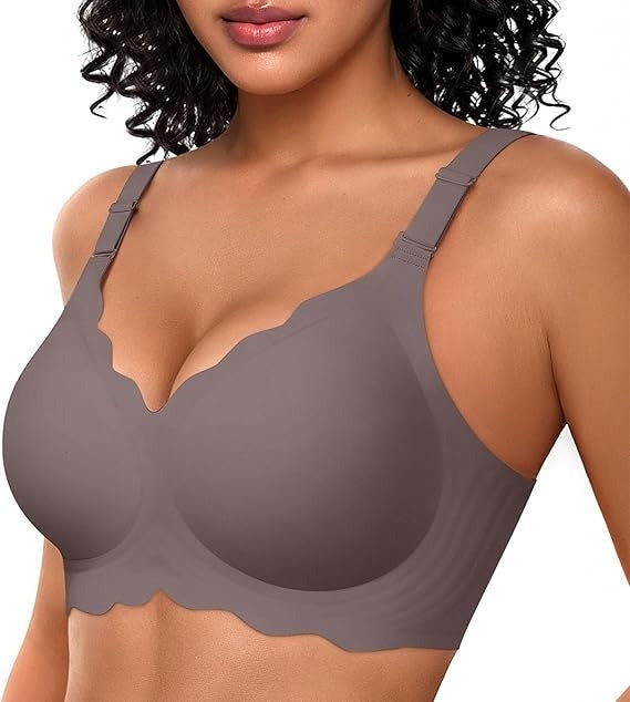 Women’s Seamless T-Shirt Bra – No Underwire, Scalloped Push-Up, Buttery Soft Full Coverage Convertible Everyday Bra