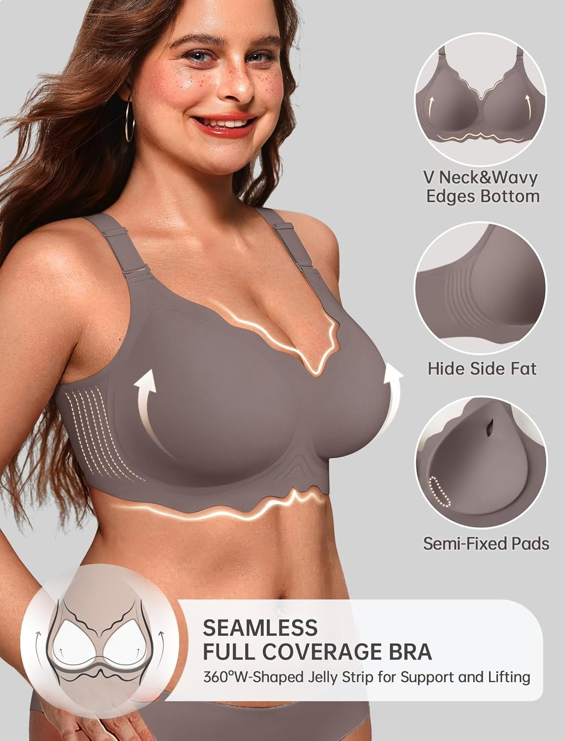 Women’s Seamless T-Shirt Bra – No Underwire, Scalloped Push-Up, Buttery Soft Full Coverage Convertible Everyday Bra