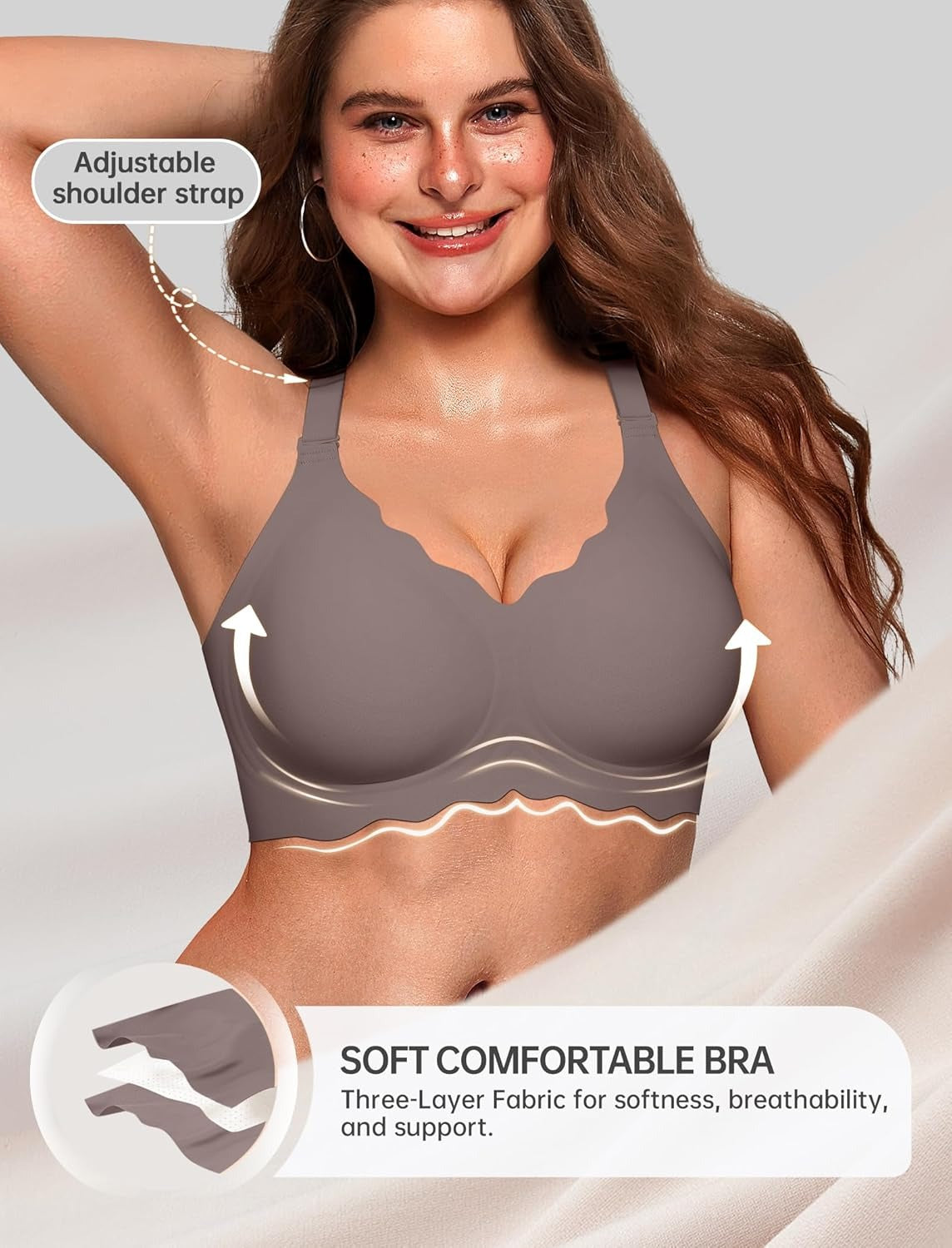 Women’s Seamless T-Shirt Bra – No Underwire, Scalloped Push-Up, Buttery Soft Full Coverage Convertible Everyday Bra